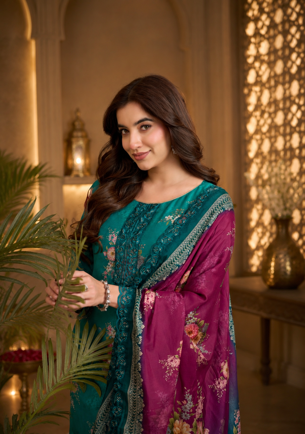 Premium Teal Pure Muslin Suit Set with Thread Embroidery & Handwork