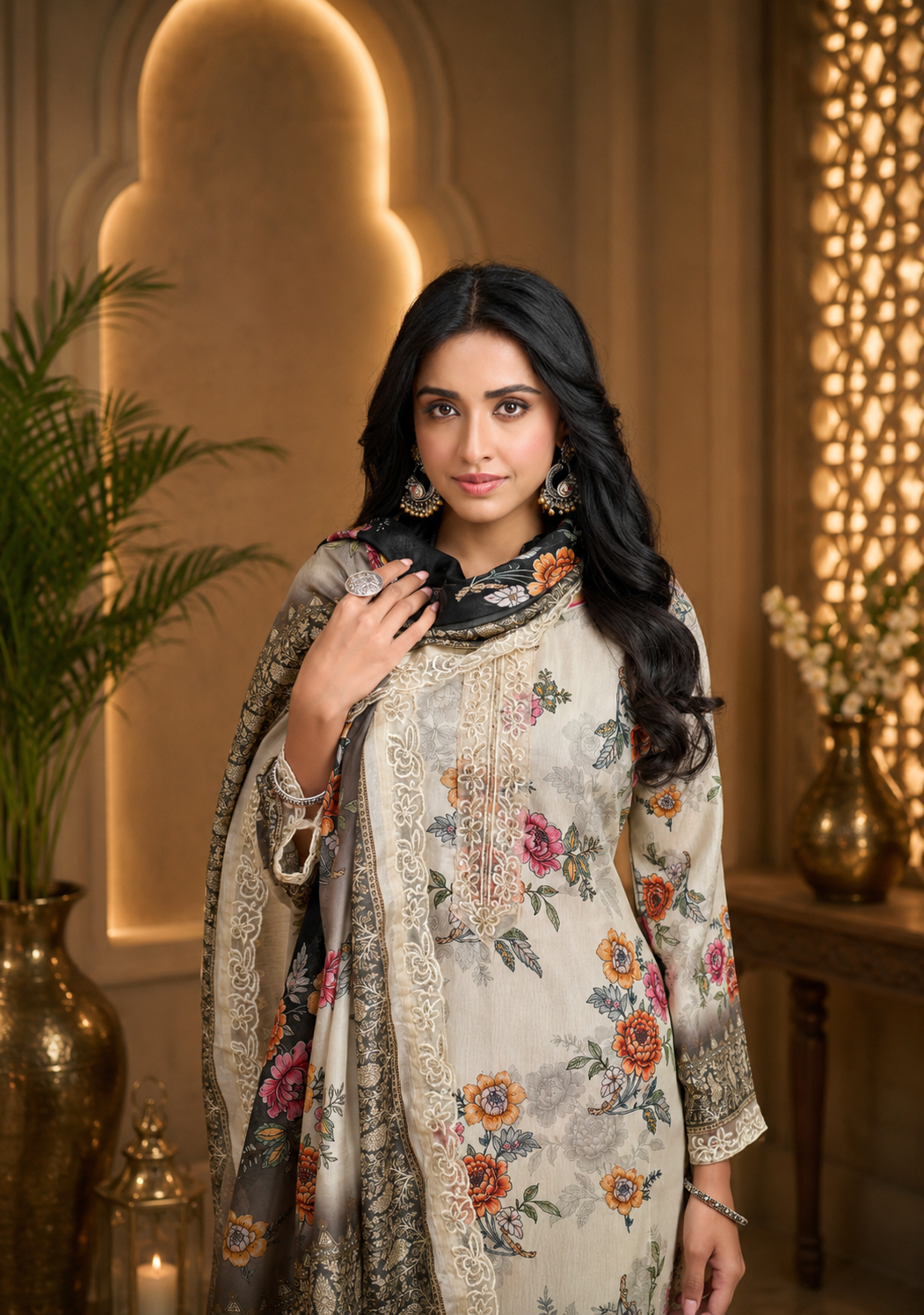Premium Ivory Pure Muslin Suit Set with Thread Embroidery & Handwork