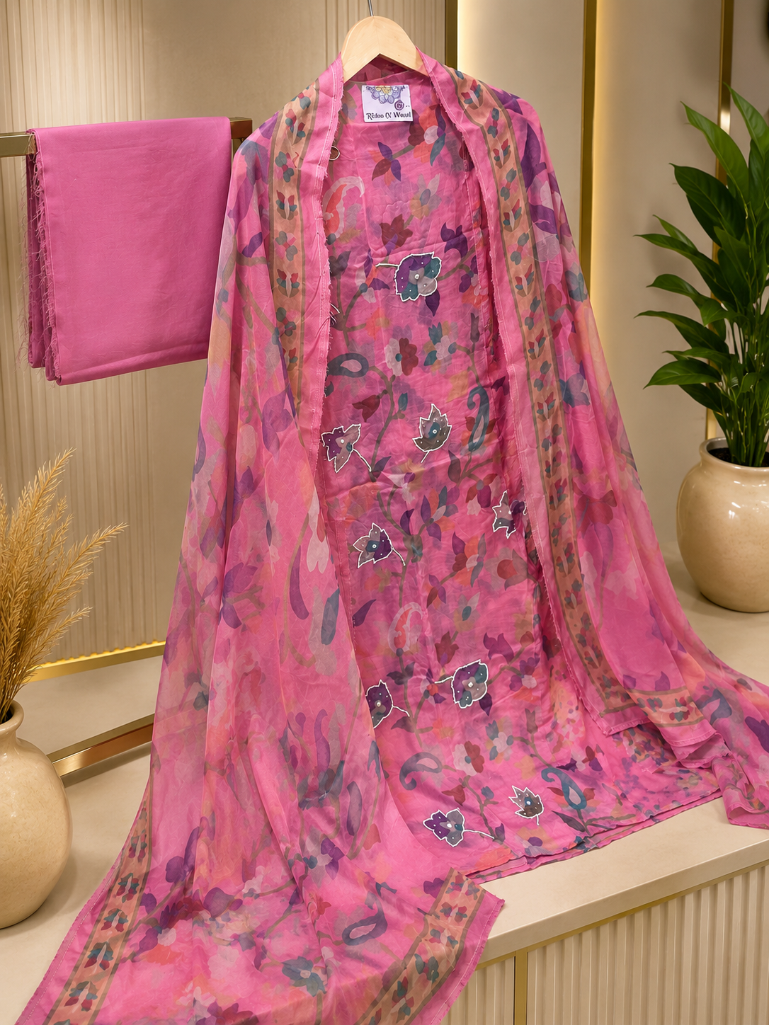 Blush Pink Burberry Floral Suit Set with Burberry Dupatta