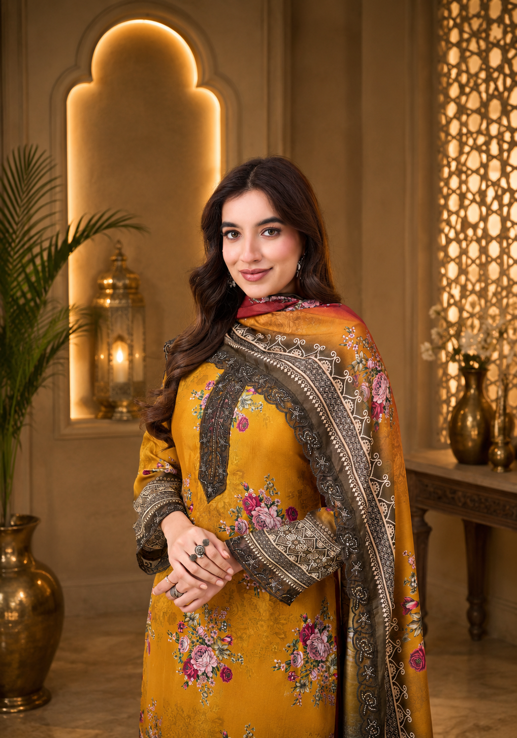 Premium Mustard Pure Muslin Suit Set with Thread Embroidery & Handwork