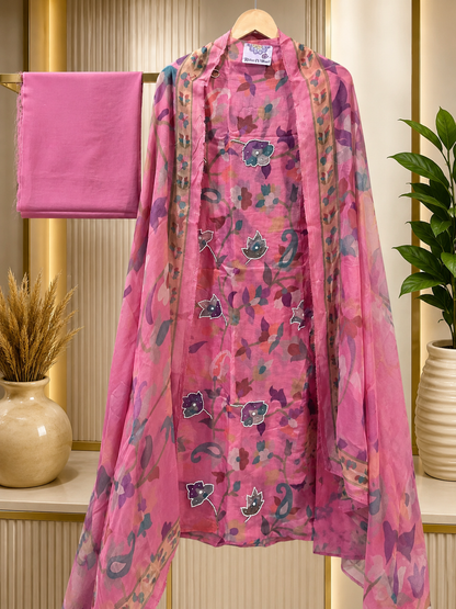 Blush Pink Burberry Floral Suit Set with Burberry Dupatta